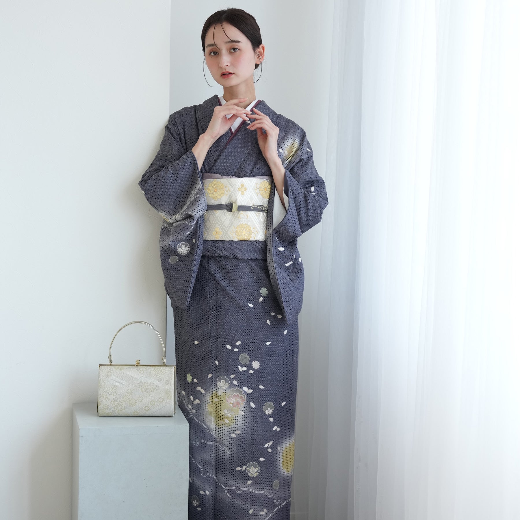 レンタル】 訪問着 20点セット 正絹 絵羽 グレー 汕頭刺繍 丹後