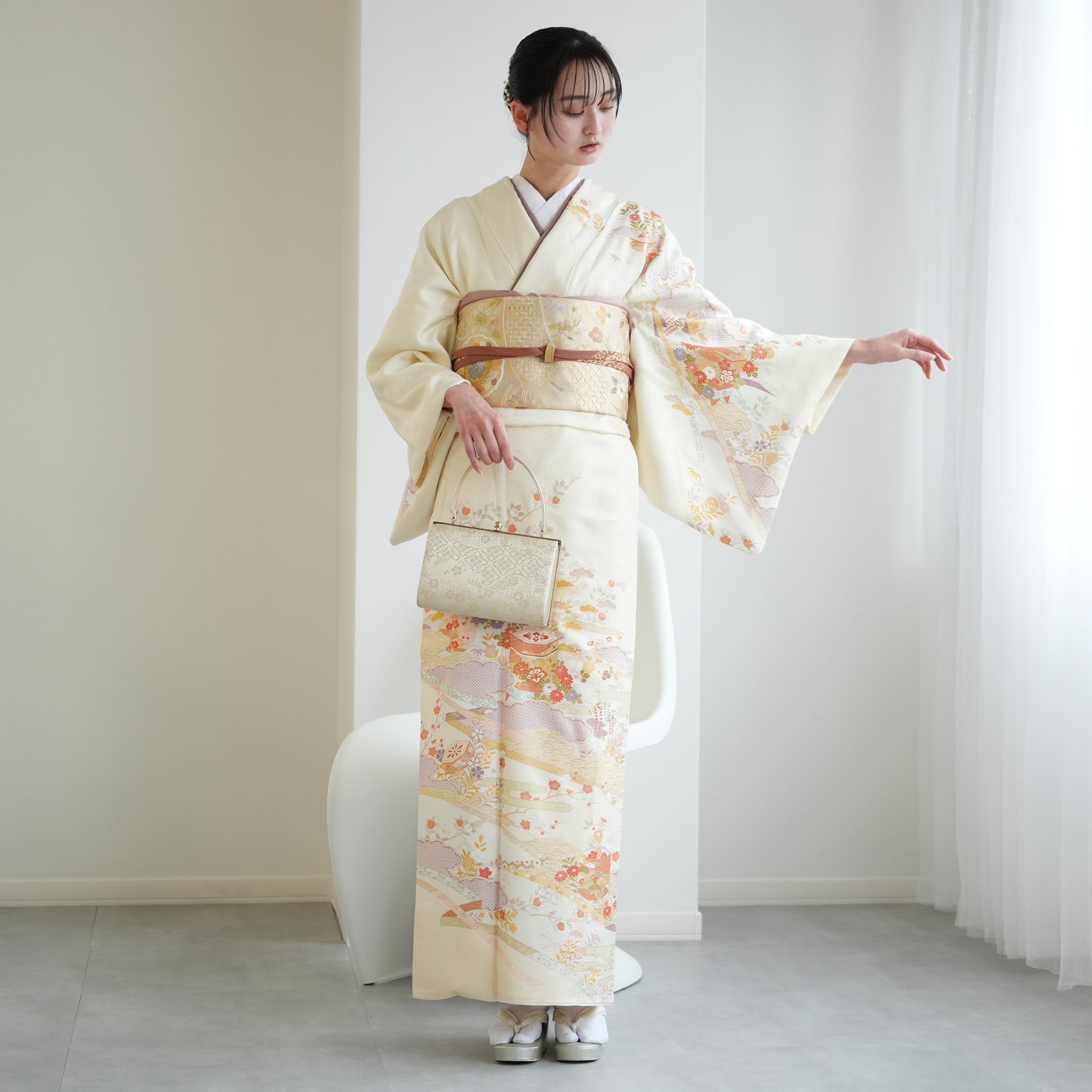 クリームイエロー訪問着と袋帯・帯揚げ帯締めの4点フルセット 【公式通販】