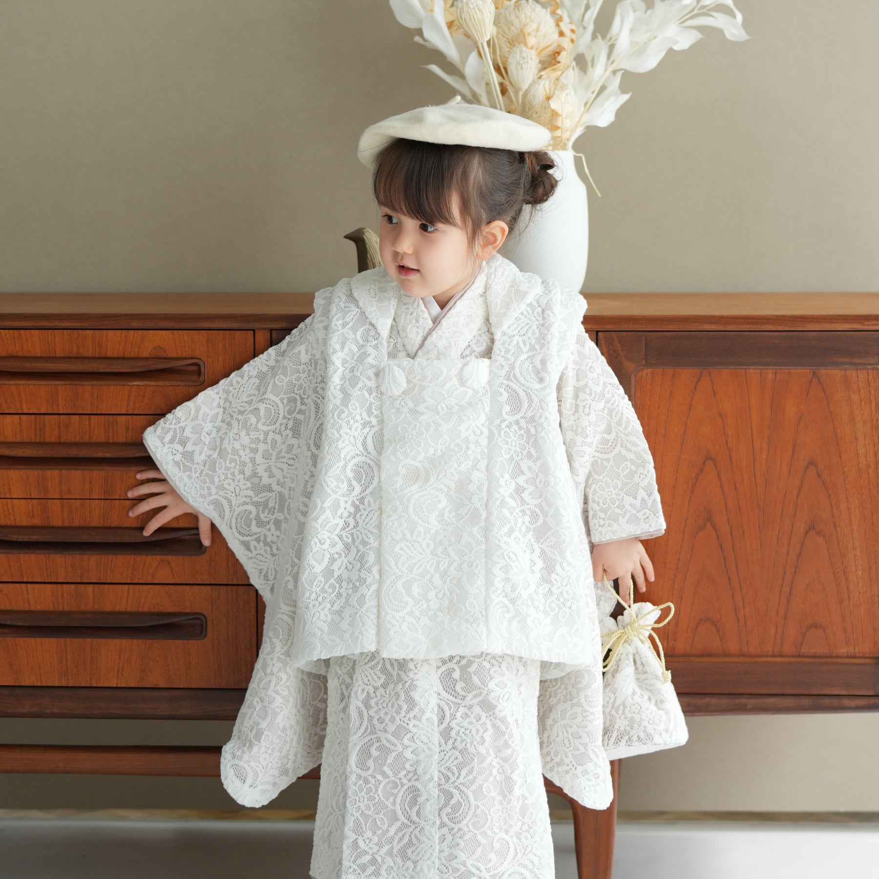 ウタタネ 七五三 女の子 3歳 セット 被布 ベレー帽着物セット - 和服
