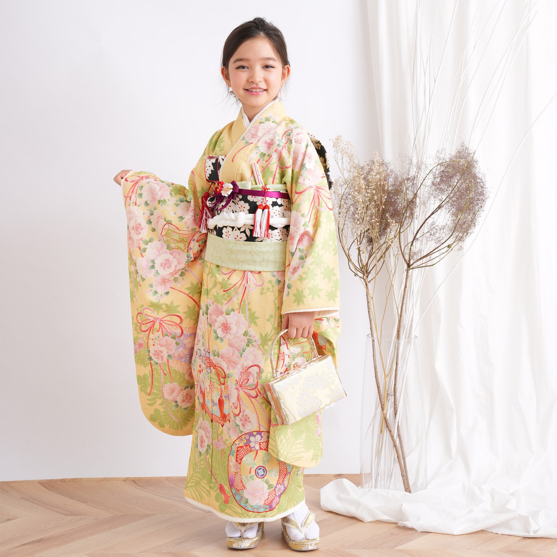 【レンタル】七五三 7歳 女の子 華徒然 着物 日本製 作り帯 子供 kids