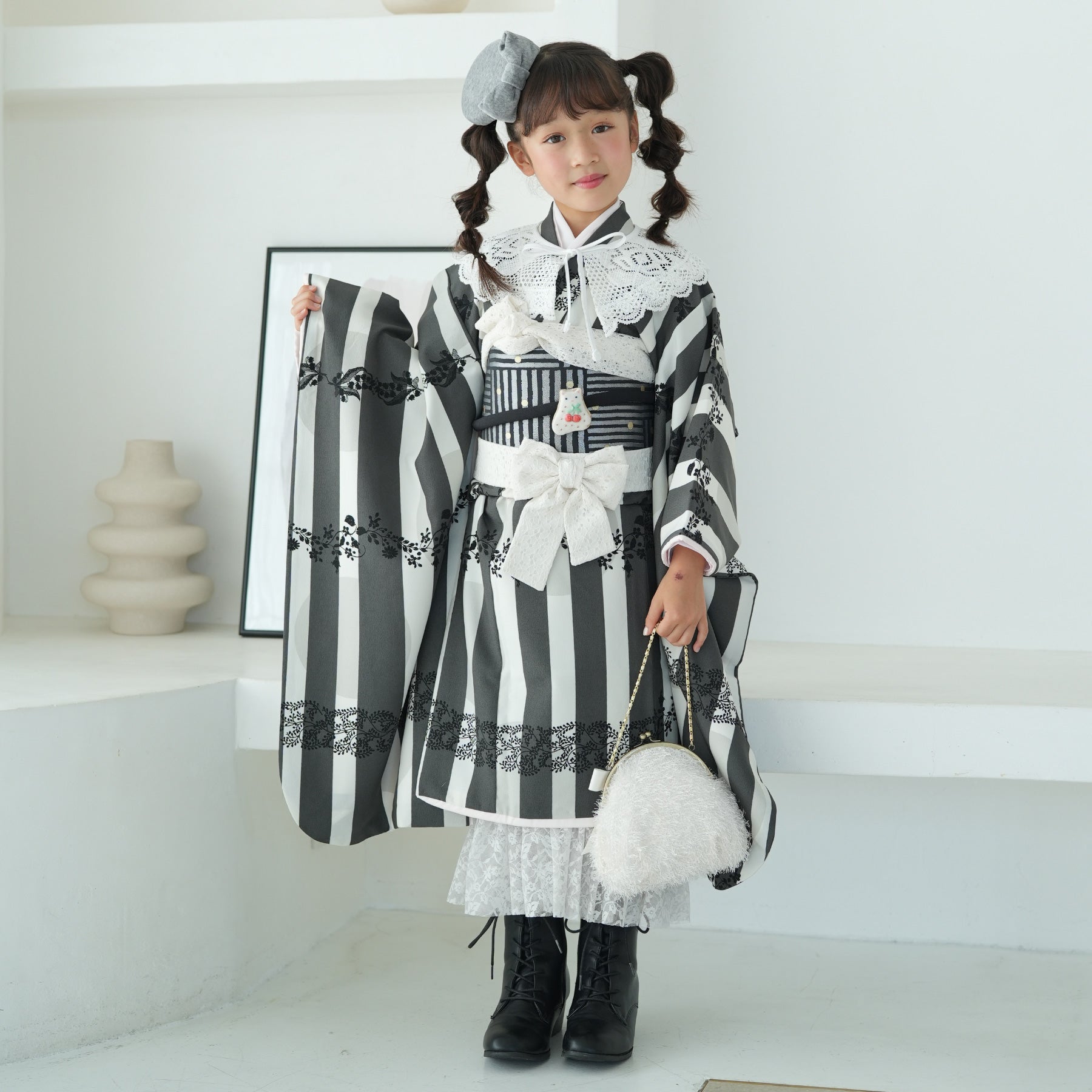 【レンタル】七五三 7歳 女の子 シュセット 着物 日本製 作り帯 子供 