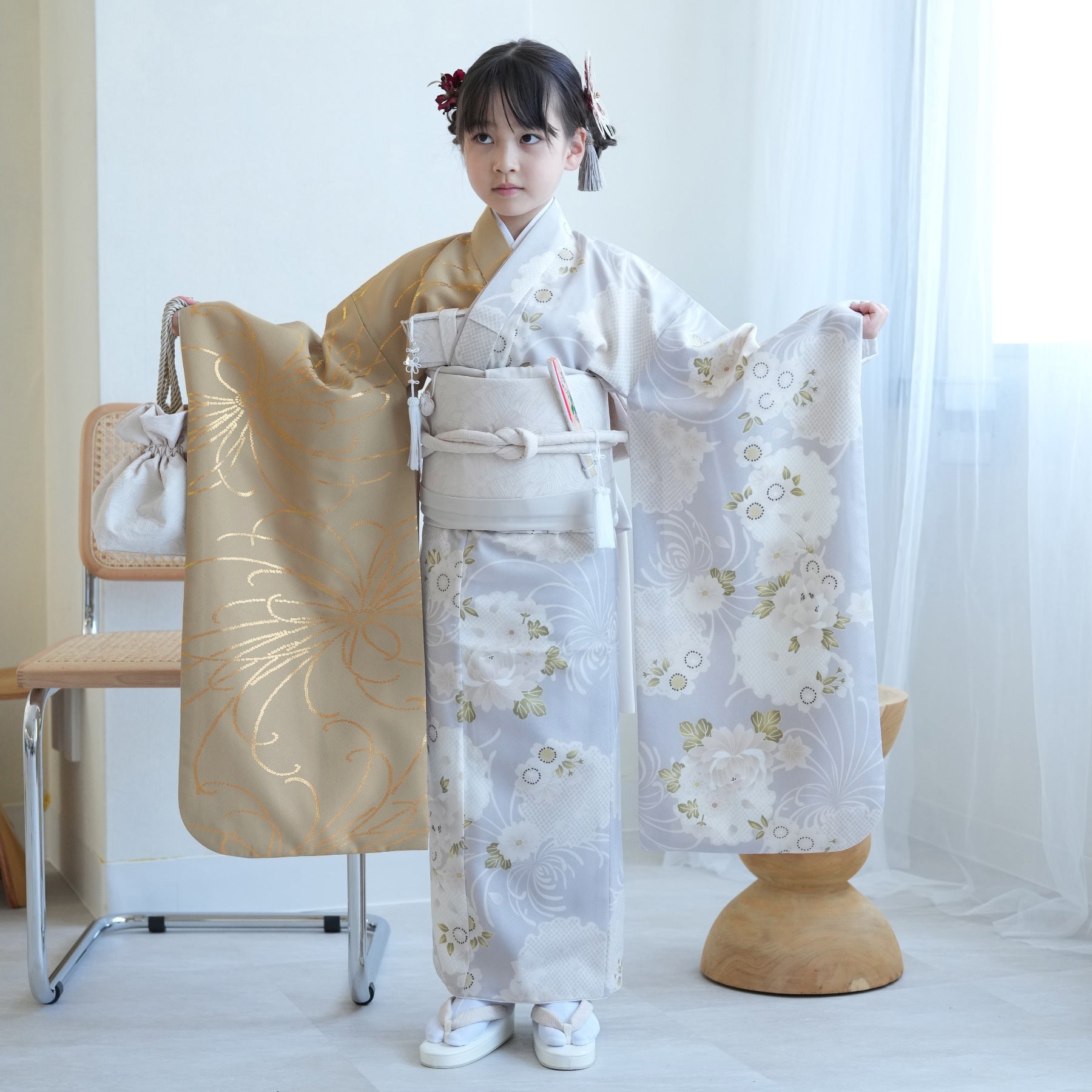 美品　美品　七五三女の子　七歳用(帯　帯締め　帯揚げ　しごき　バッグ　足袋）