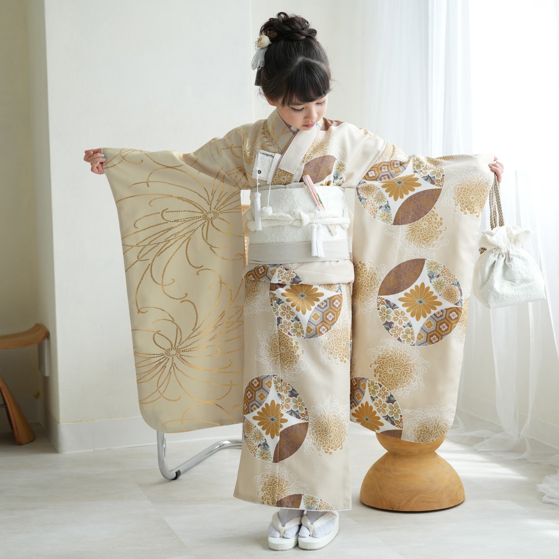 【レンタル】七五三 7歳 女の子 ひよこ商店 着物 日本製作り帯 子供
