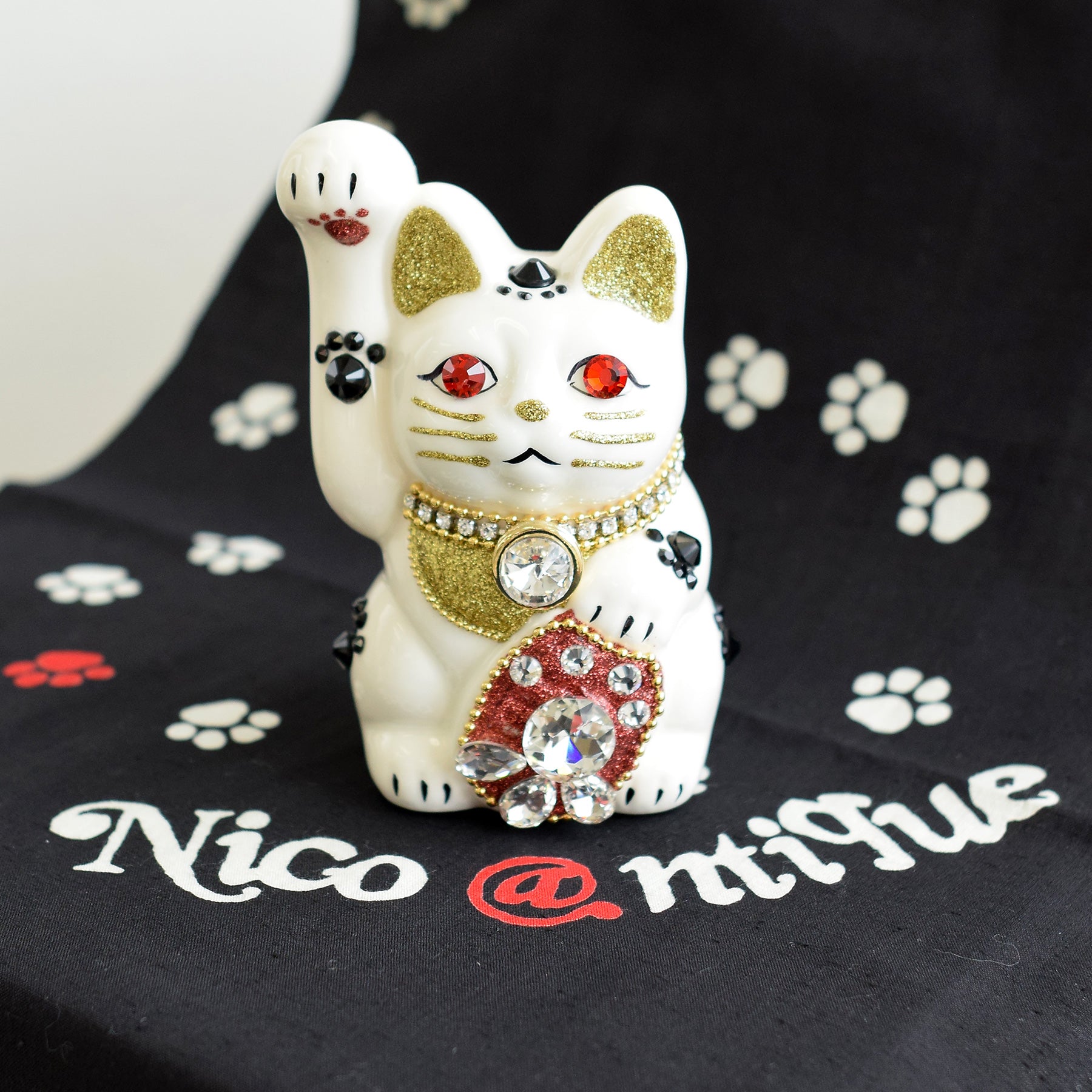 招福　手ぬぐい　新品未使用　だるま　小槌　招き猫 ニコアンティーク×ご縁猫 招き猫 ねこ球助 手ぬぐい 2点セット