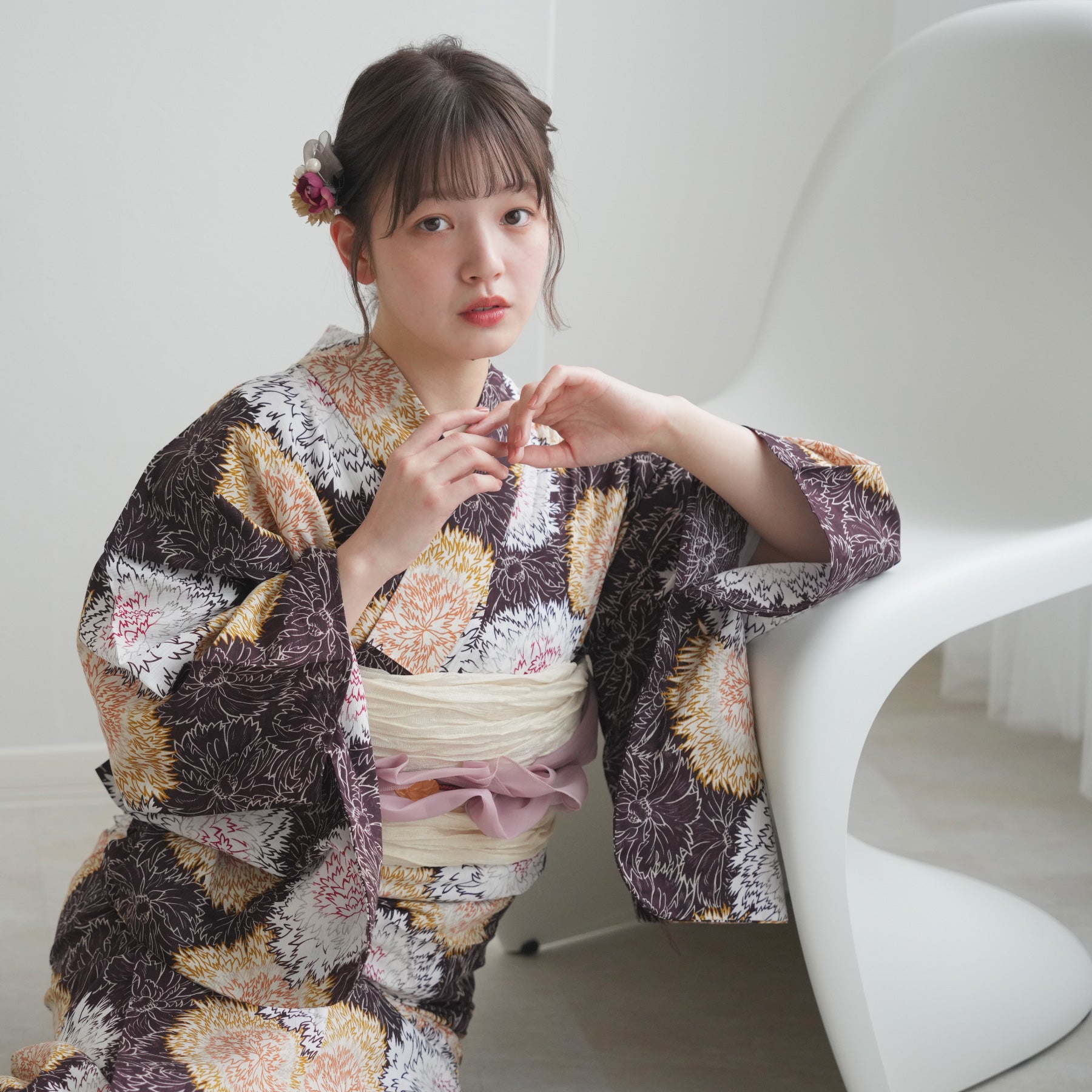 utatane 高級変わり織 浴衣3点セット ( ゆかた・帯・下駄 ) 紫鳶 utatane 高級変わり織 浴衣3点セット ( ゆかた・帯・下駄 ) 紫鳶