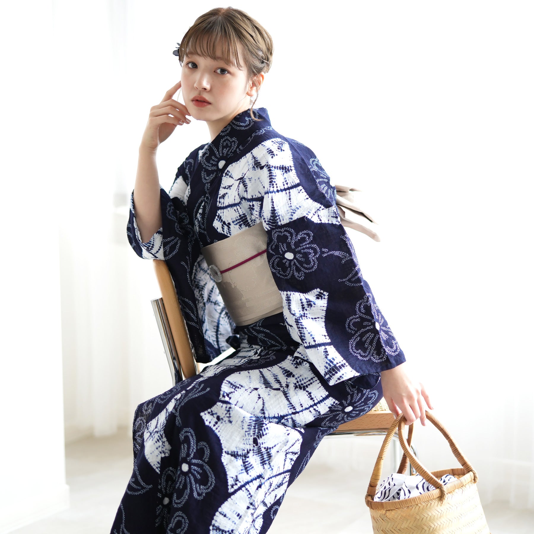 浴衣 有松鳴海本絞り 菖蒲の花模様 藍色 トールサイズ K-3582 - 着物・浴衣