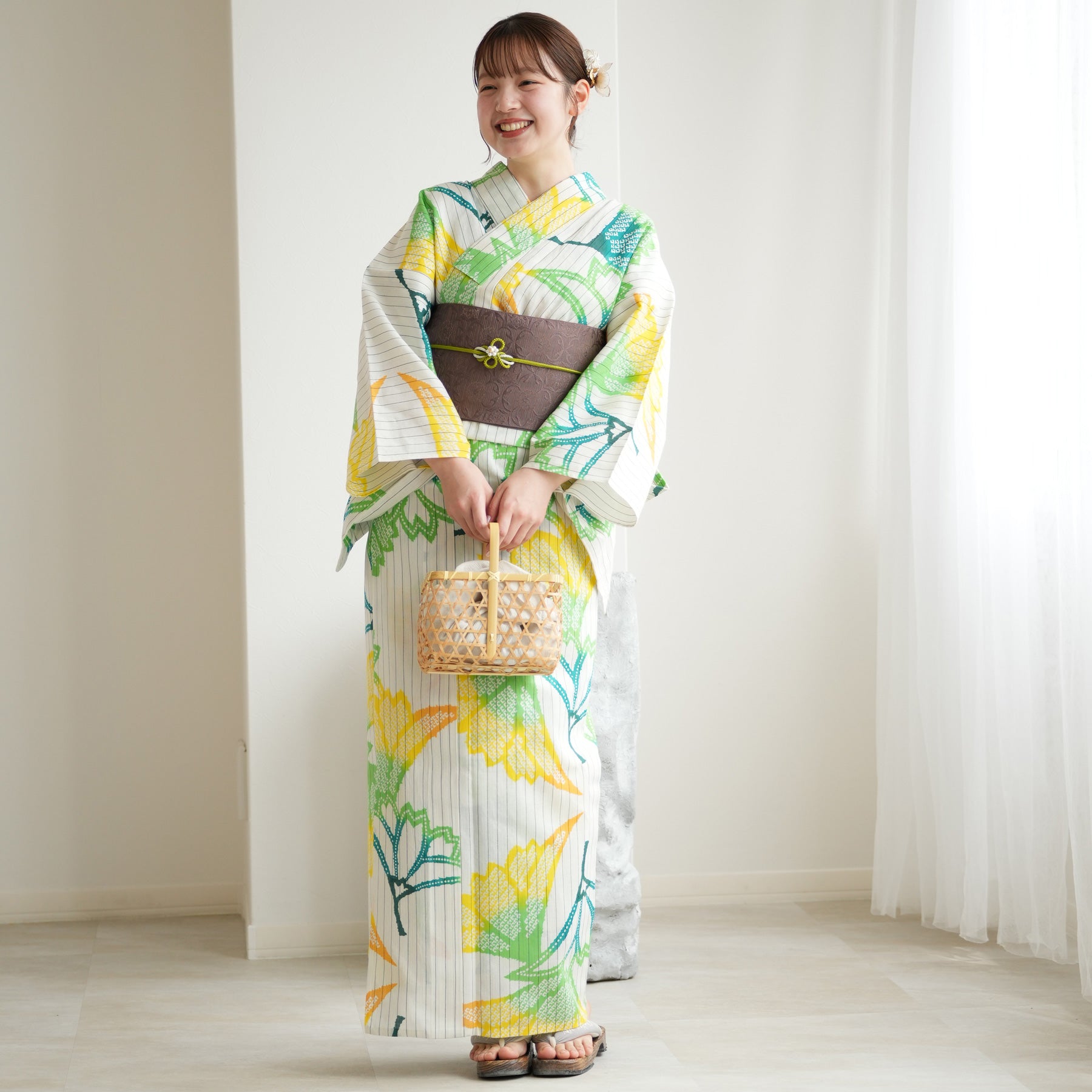 utatane×注染工房 浴衣3点セット（ゆかた・帯・下駄）等間しじら