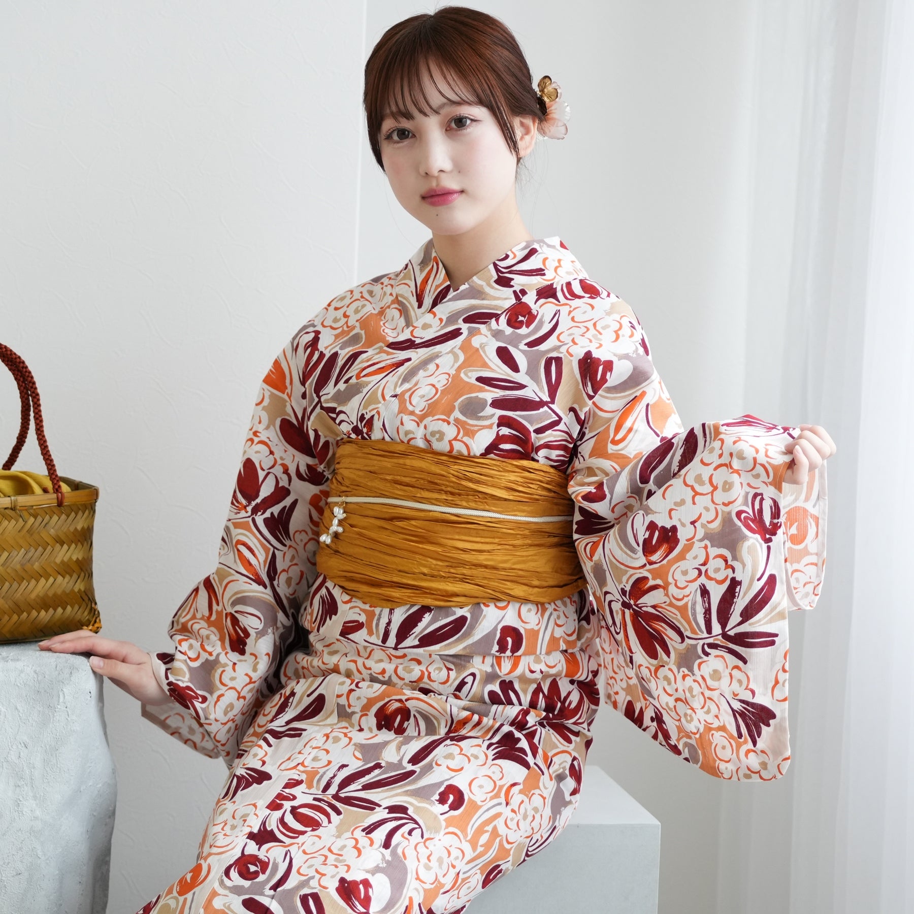 ニコアンティーク 高級変わり織 浴衣3点セット ( ゆかた・帯・下駄