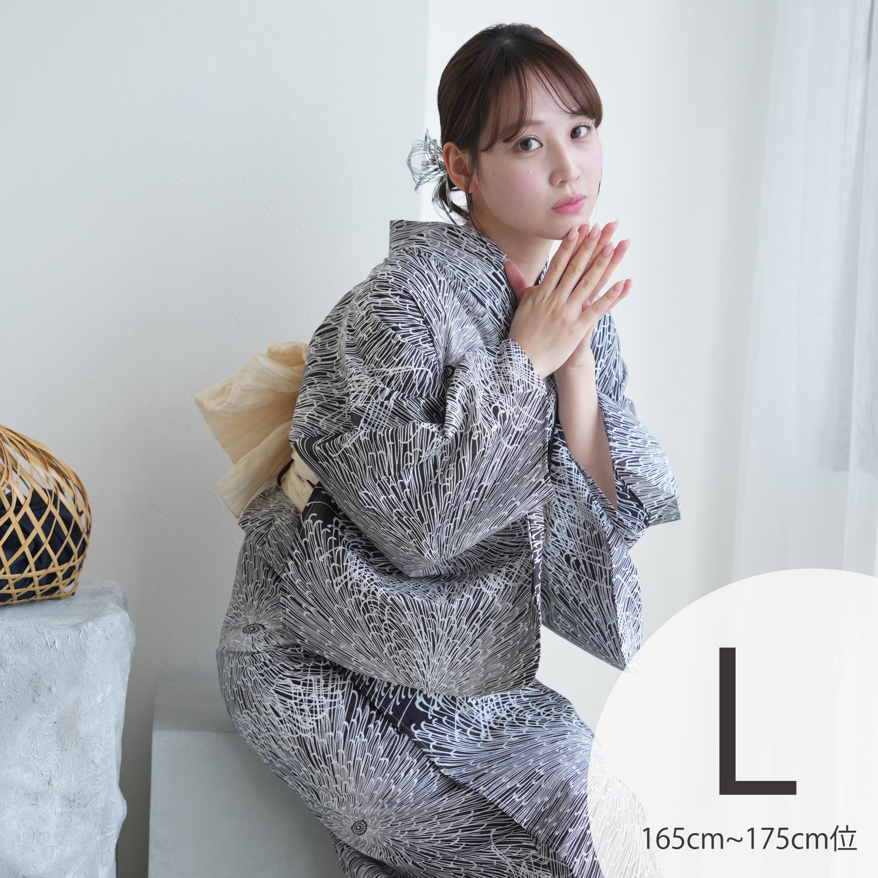 utatane 高級変わり織 浴衣3点セット ( ゆかた・帯・下駄 ) 茶色
