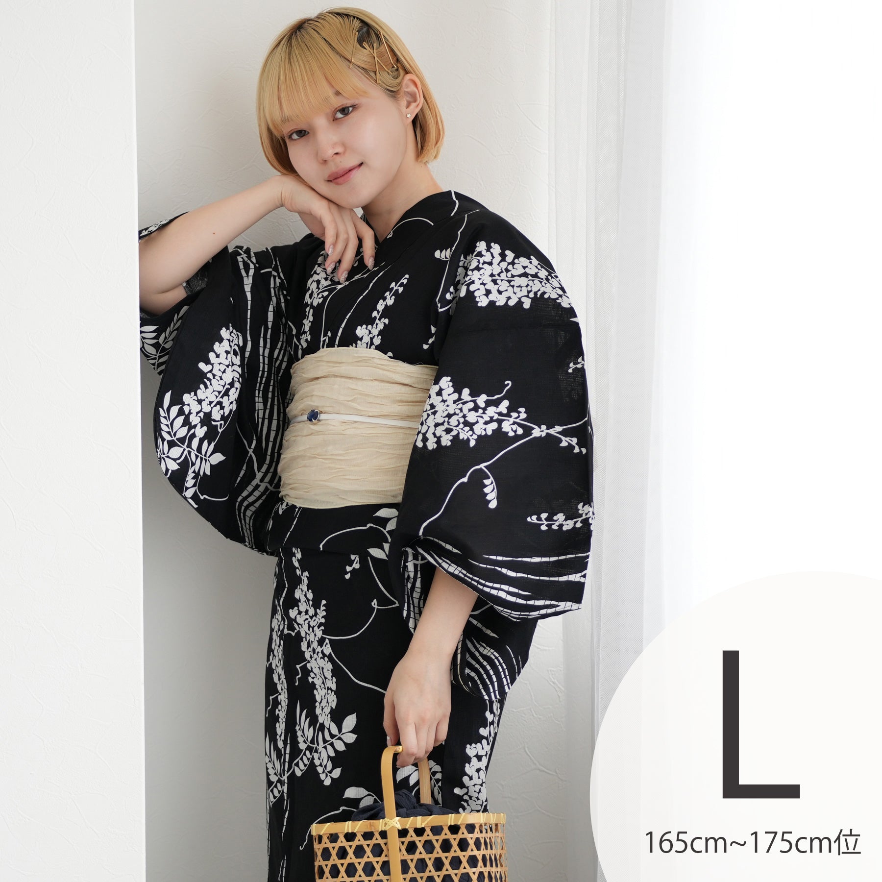 utatane 高級変わり織 浴衣3点セット ( ゆかた・帯・下駄 ) 黒地