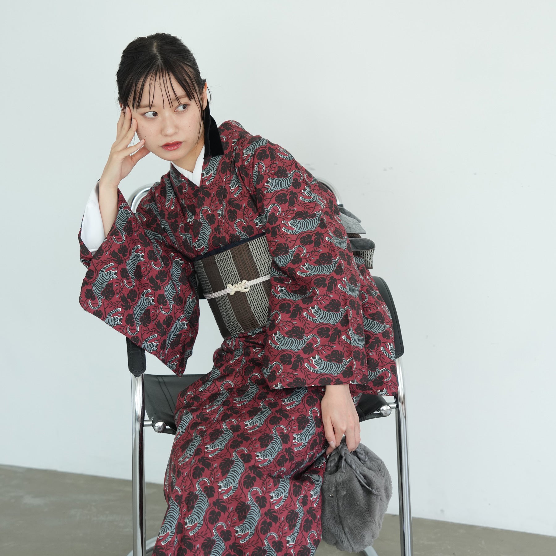 伊勢木綿 紺と水色の格子柄 単衣 洗える着物 いだけ