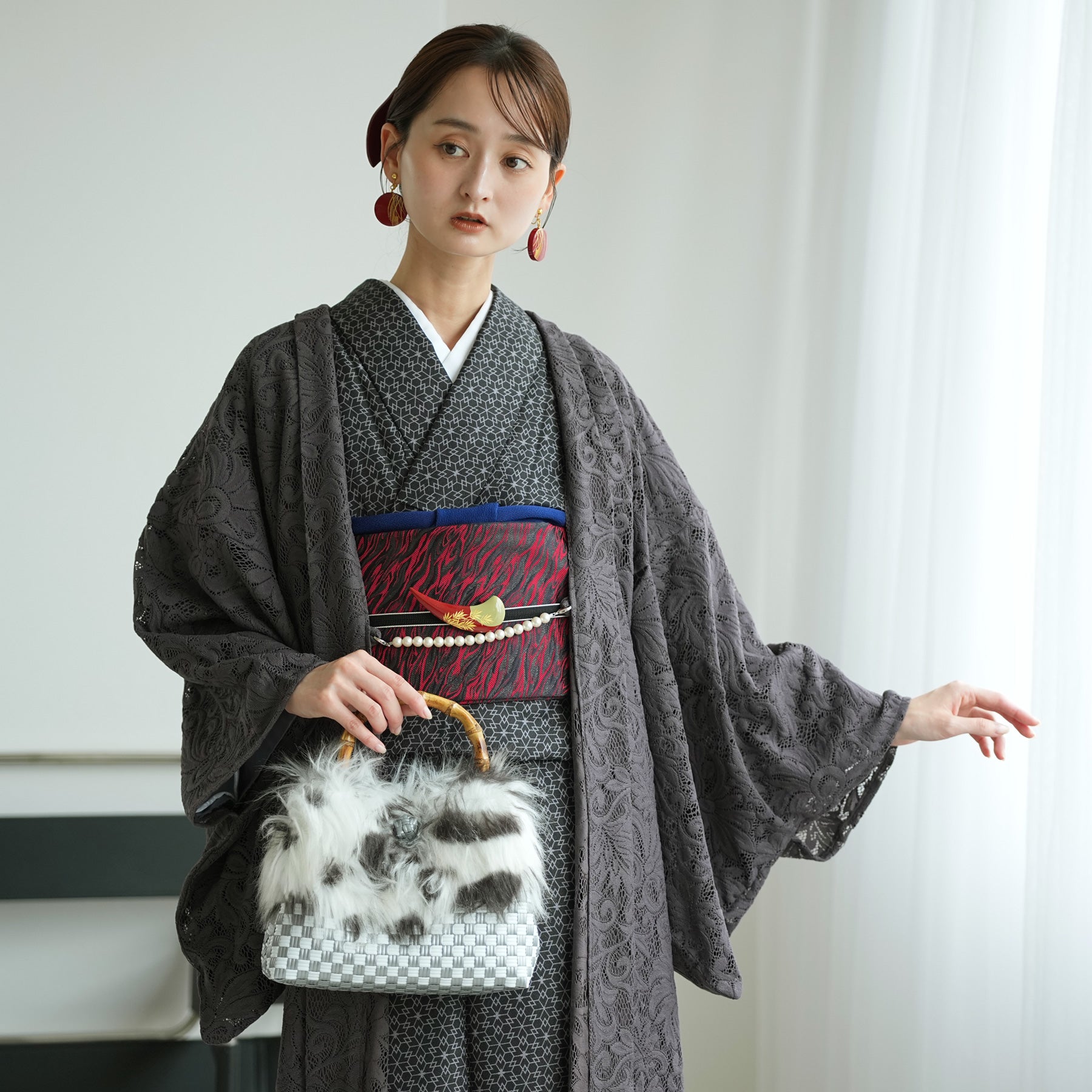 レース羽織 スミクロ・クラシカ】長羽織 国産生地 フリーサイズ