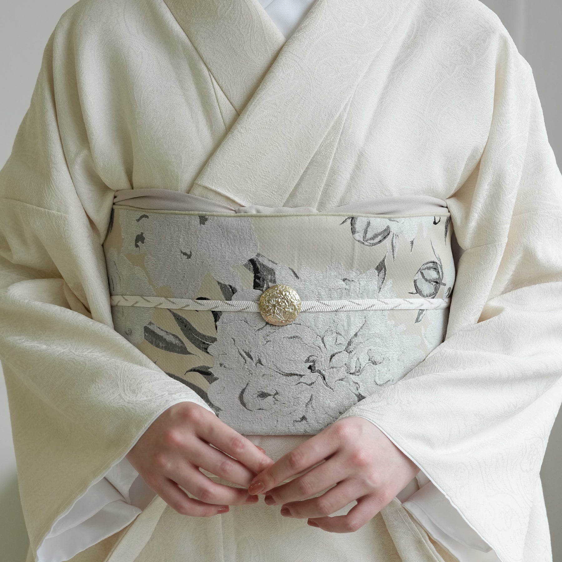 ろっこや シルバー リーフ 兵児帯 兵児帯 ジャガード 淡杏芍薬 】帯単品 日本製 大人のへこ帯