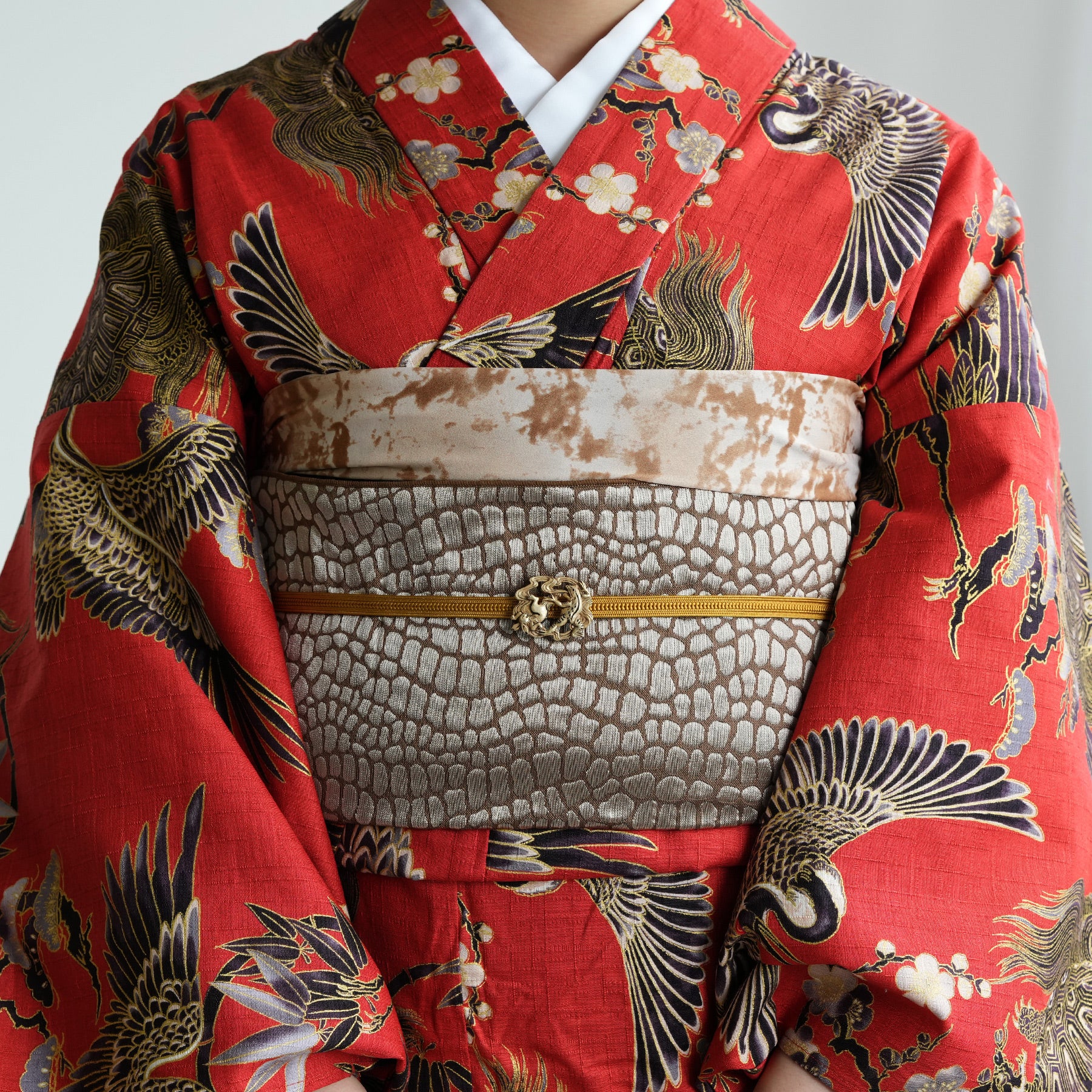 兵児帯 ジャガード 艶クロコ ブラウン】帯単品 日本製 大人のへこ帯