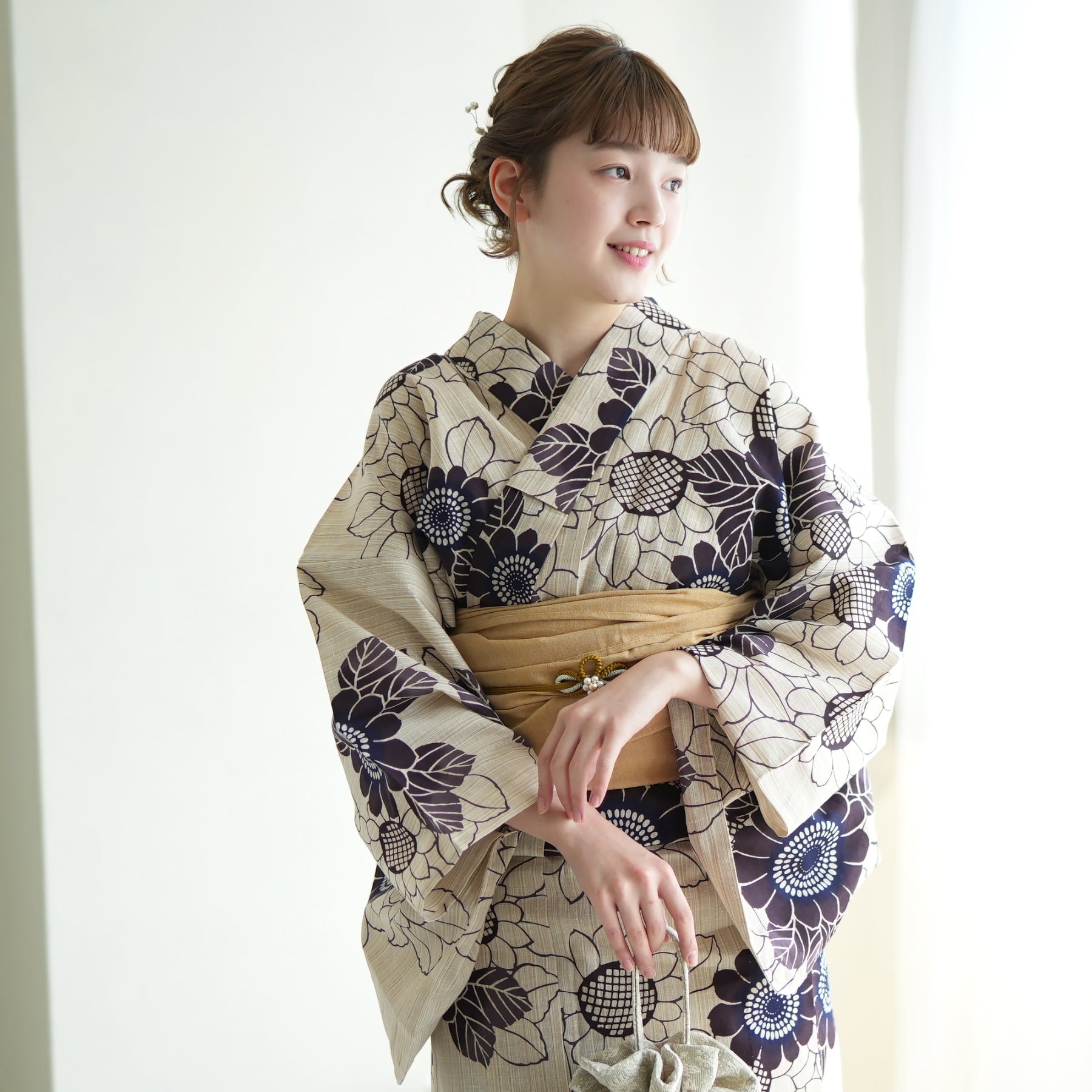 最安値挑戦 eim 浴衣 nuance line beige yukata and Ivory(帯 大人 ...