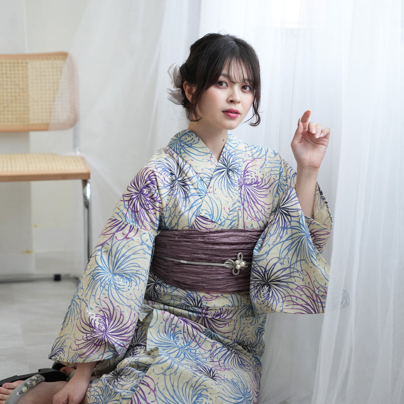 日本製 高級綿麻浴衣３点セット柄デザイン花柄朝顔あさがお