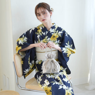 お値段 呉服屋さんのひまわり柄 浴衣三点セット | artfive.co.jp