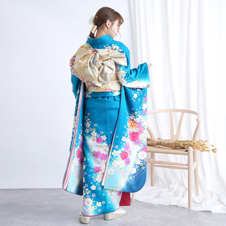 レンタル】振袖 着物セット 正絹着物+正絹袋帯 成人式 晴れ着 記念撮影