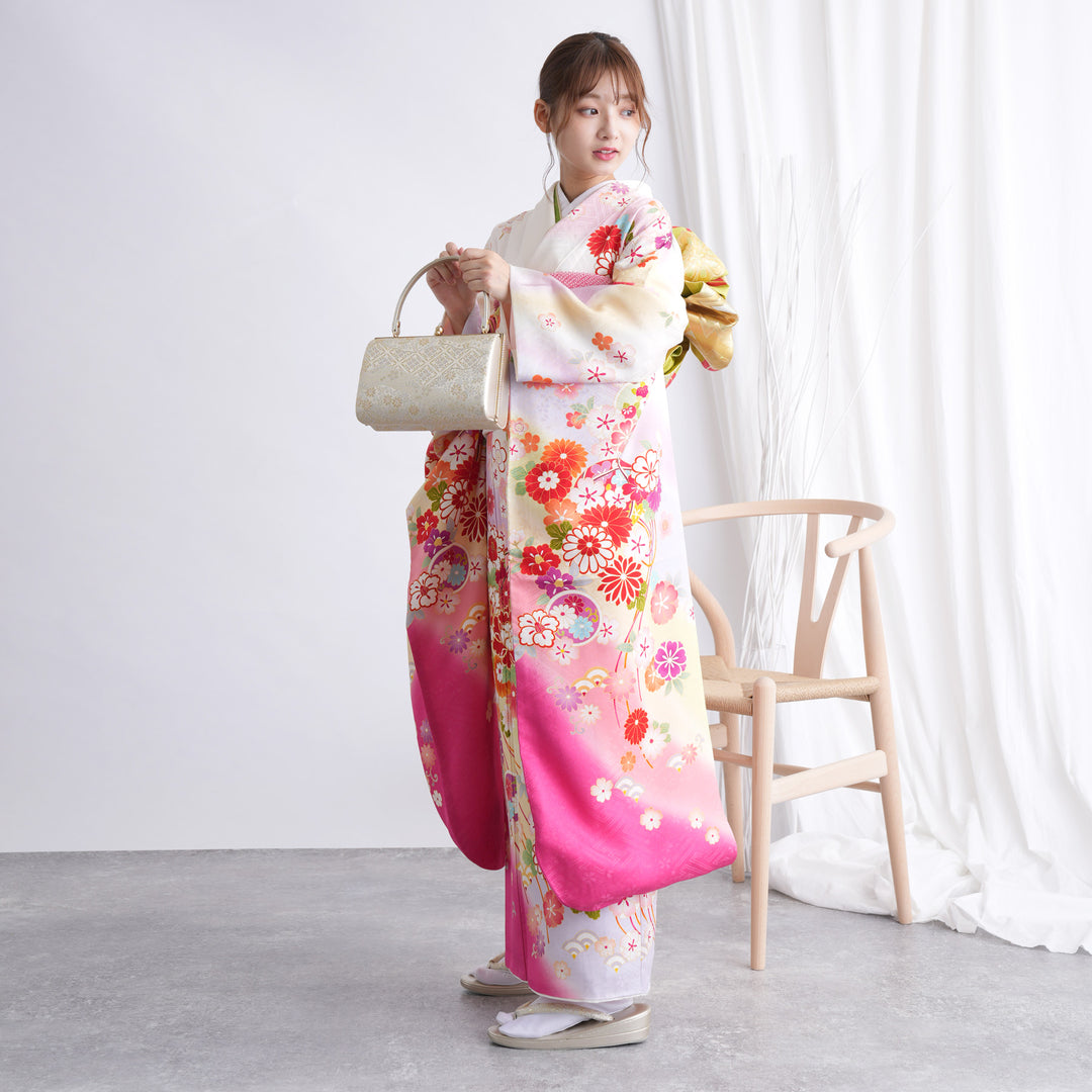【振袖+帯】正絹　振袖　ピンク系　袷 楽天市場】【振袖 レンタル】 結婚式 結納R1817 正絹 ピンク