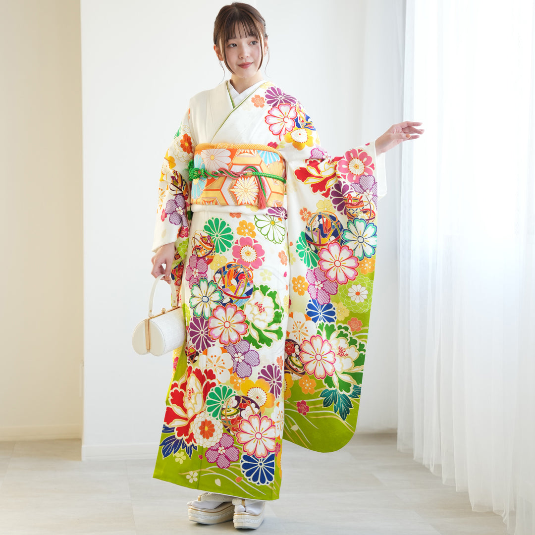 KP1785 振袖 身丈152cm 正絹 着物 成人式 着物・浴衣