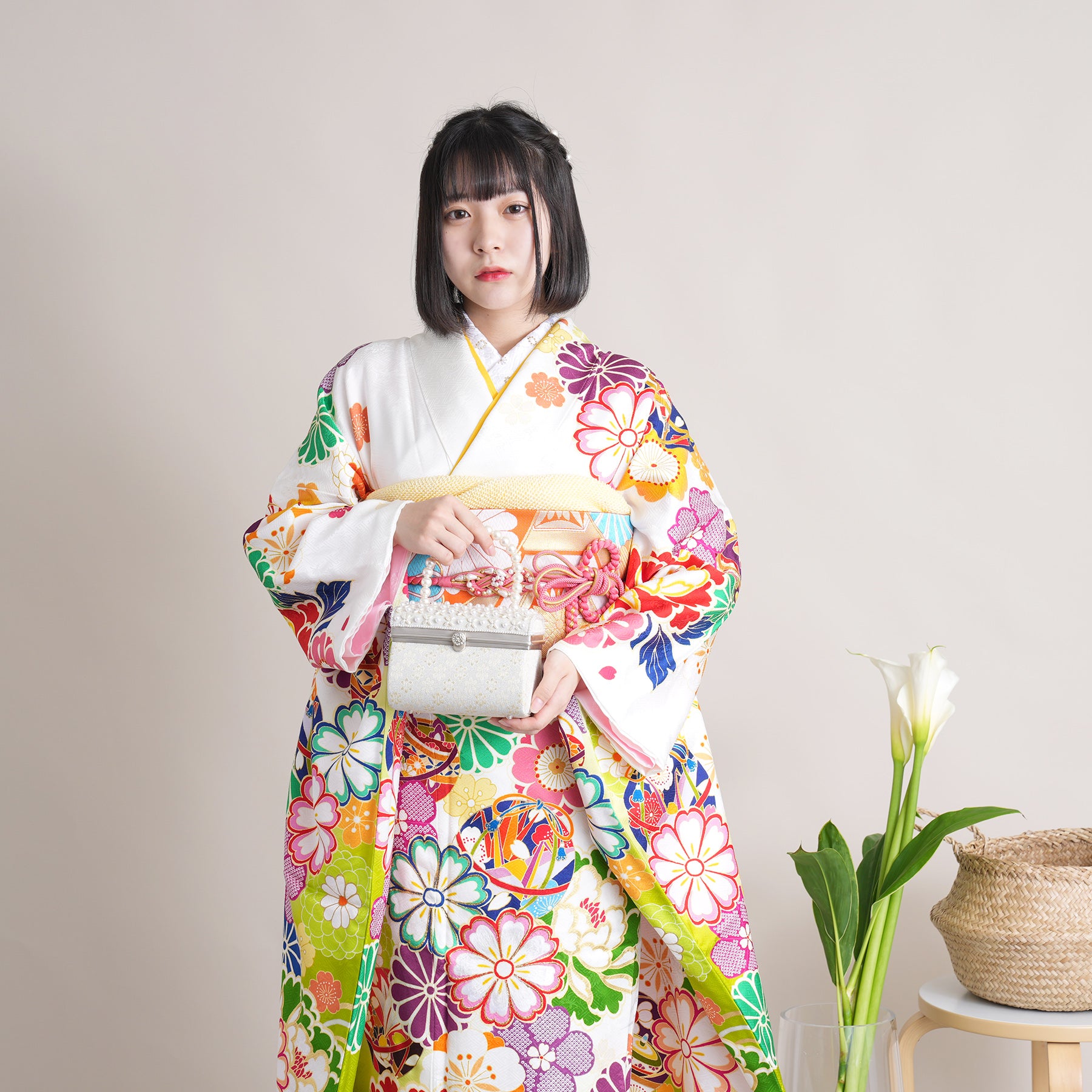 kimonolove振袖袋帯 正絹 引き箔 雪輪 四季草花 着物 振袖 kimono AO