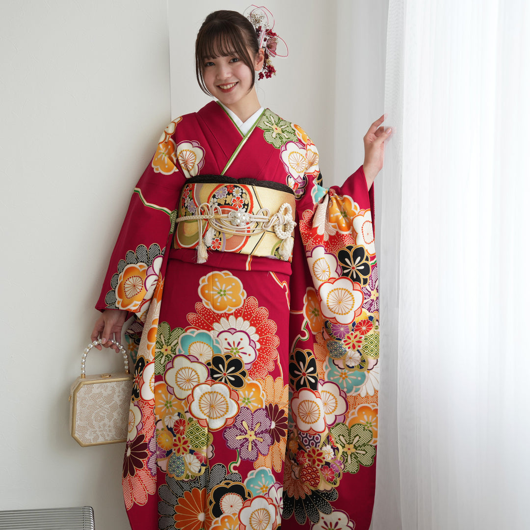 レンタル】振袖 着物セット 正絹着物+正絹袋帯 成人式 晴れ着 記念撮影