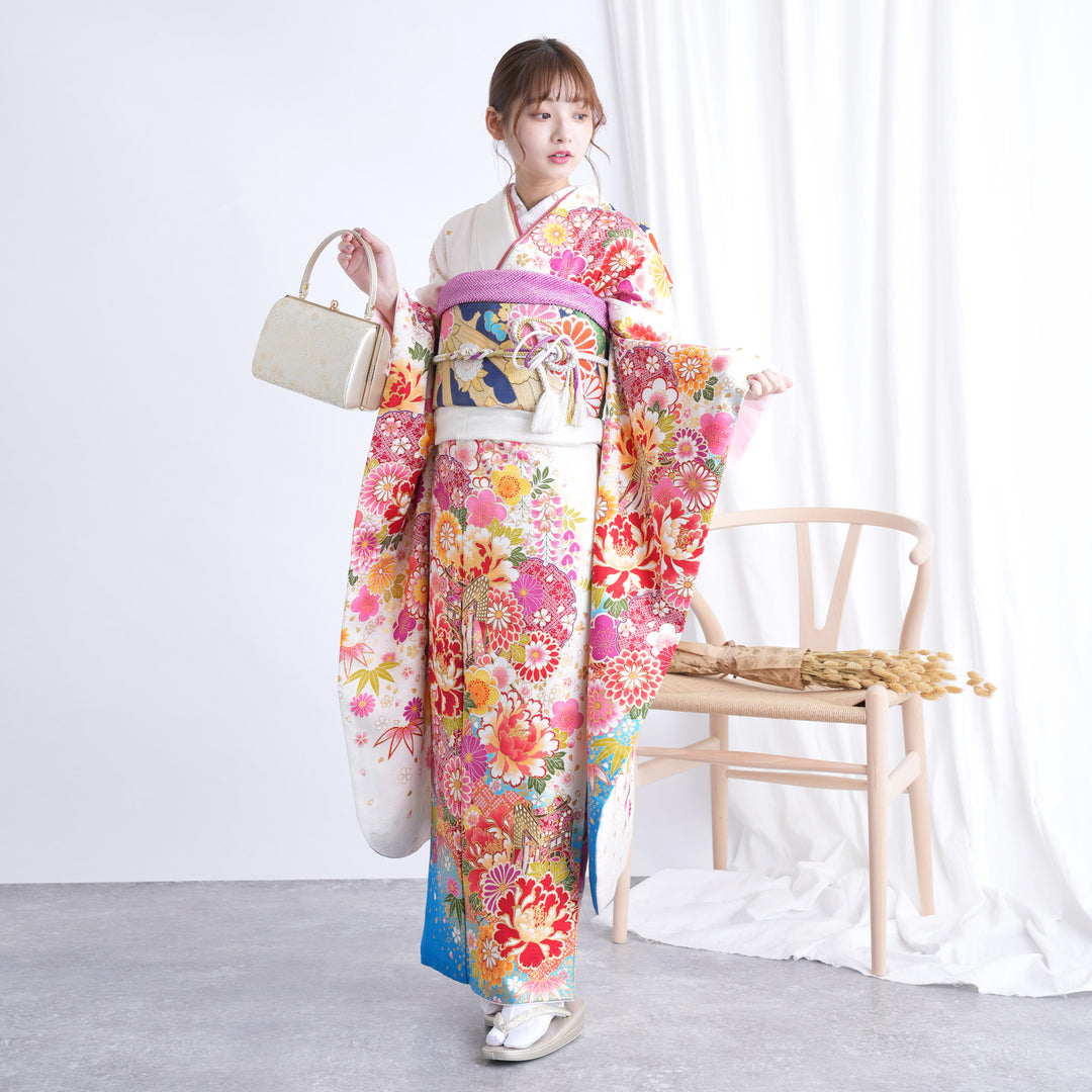 レンタル】振袖 着物セット 正絹着物+正絹袋帯 成人式 晴れ着