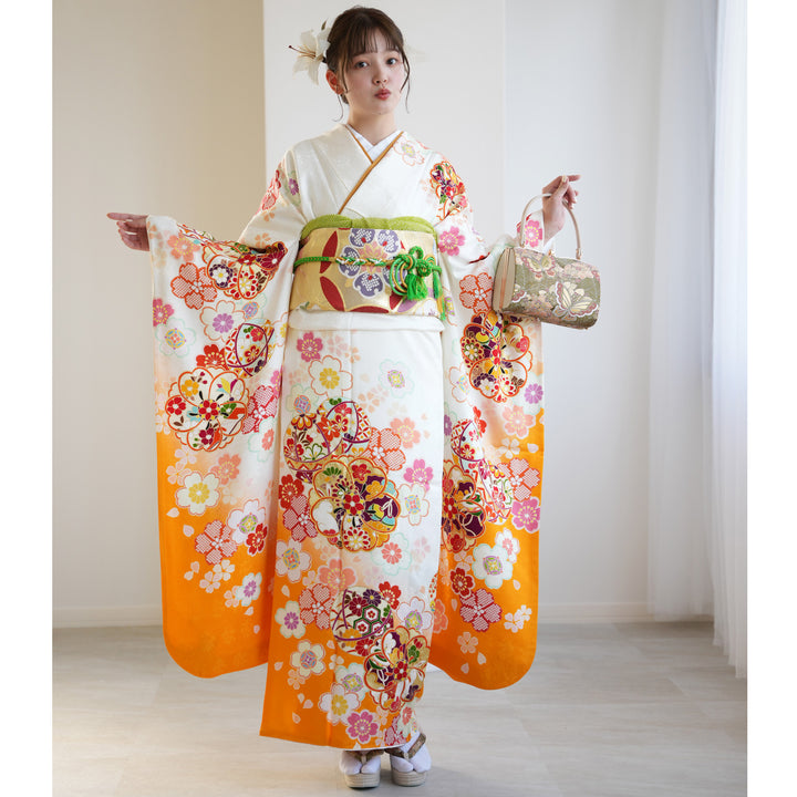 あ*ん様 M3607☆着物淡雪☆ 振袖セット☆ 絞り振袖・袋帯2点セット