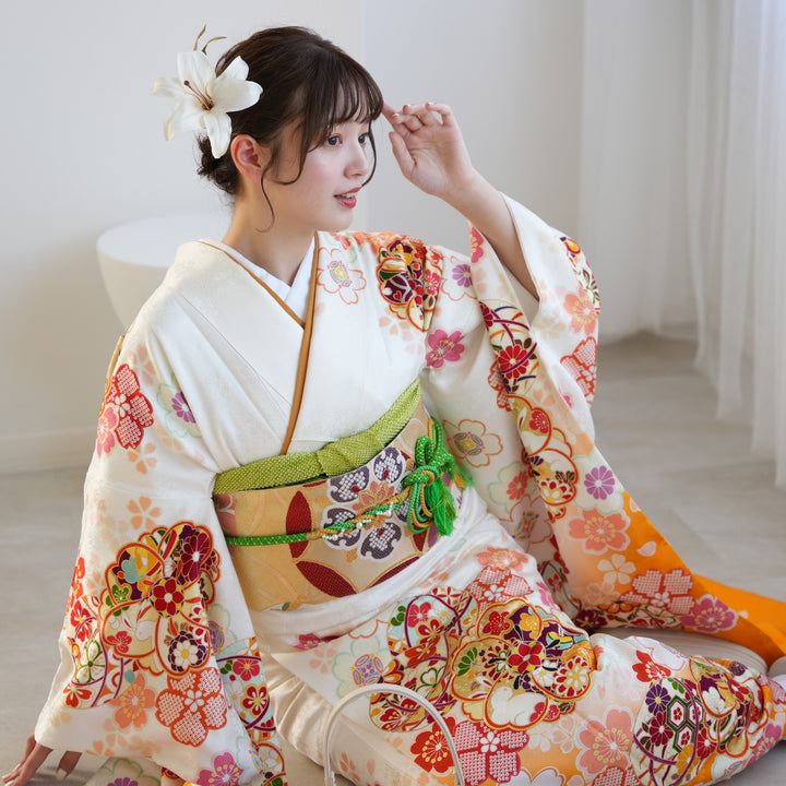 レンタル】振袖 着物セット 正絹着物+正絹袋帯 成人式 晴れ着 記念撮影