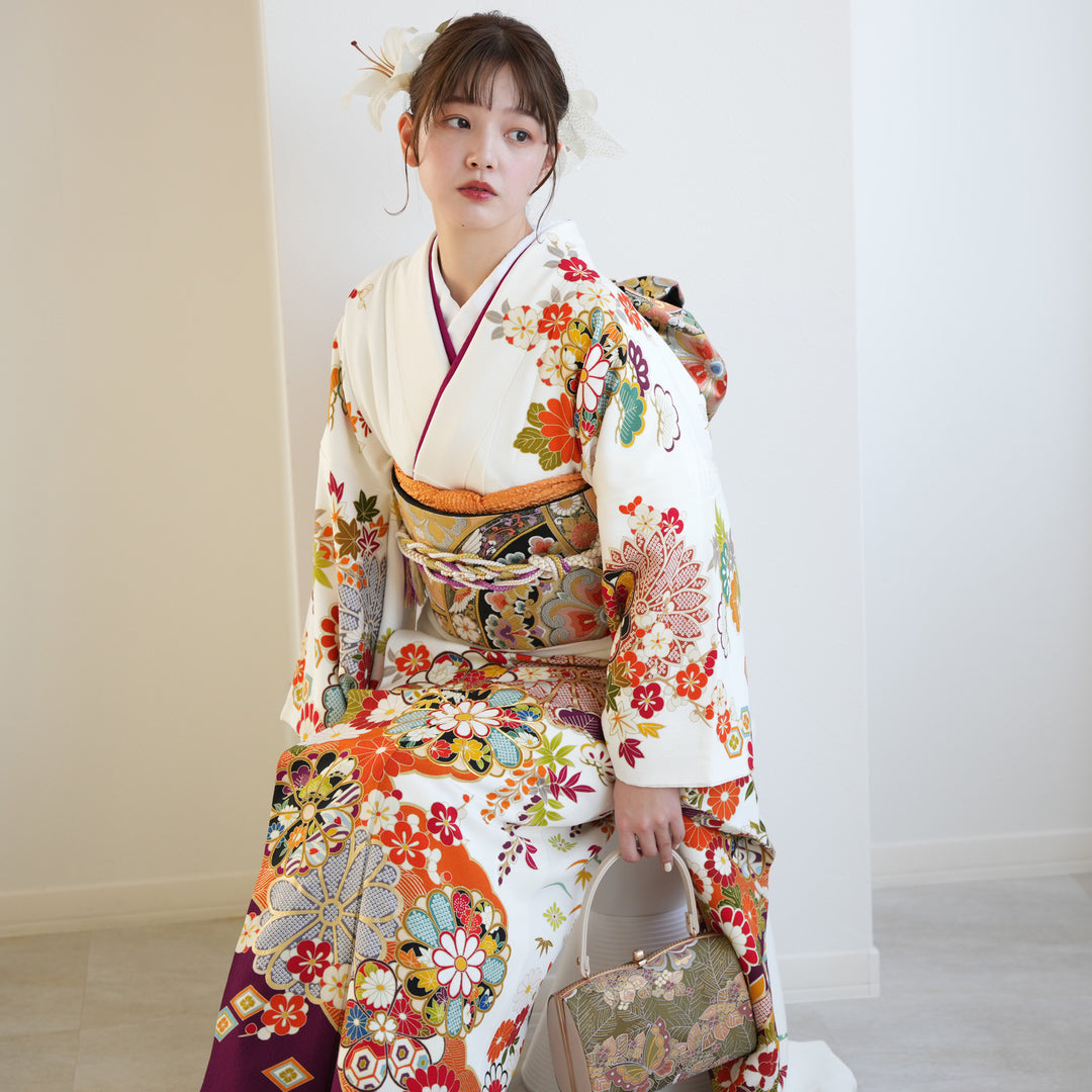 レンタル】振袖 着物セット 正絹着物+正絹袋帯 成人式 晴れ着 記念撮影