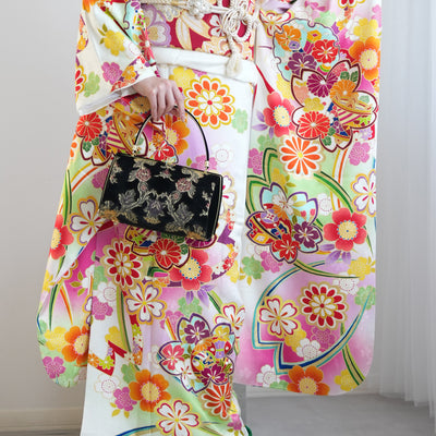 【レンタル】振袖 着物セット 正絹着物+正絹袋帯 成人式  晴れ着 記念撮影 往復送料無料 絵羽 ぼかしピンクの桜（1000603600）