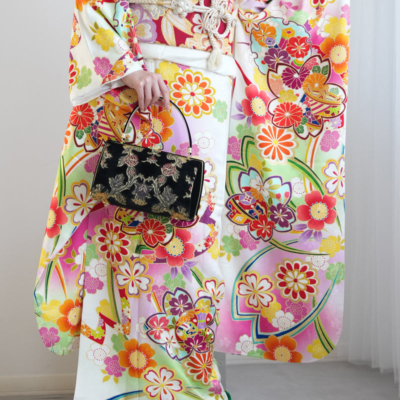 【レンタル】振袖 着物セット 正絹着物+正絹袋帯 成人式  晴れ着 記念撮影 往復送料無料 絵羽 ぼかしピンクの桜（1000603600）