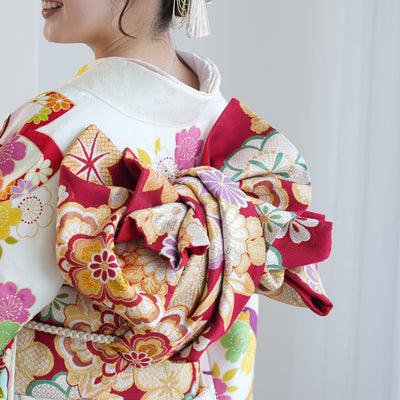 【レンタル】振袖 着物セット 正絹着物+正絹袋帯 成人式  晴れ着 記念撮影 往復送料無料 絵羽 ぼかしピンクの桜（1000603600）