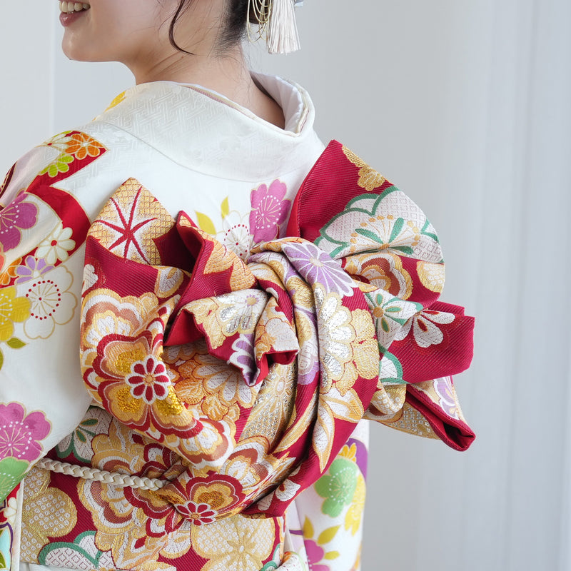 【レンタル】振袖 着物セット 正絹着物+正絹袋帯 成人式  晴れ着 記念撮影 往復送料無料 絵羽 ぼかしピンクの桜（1000603600）