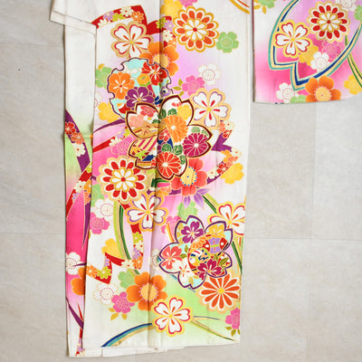 【レンタル】振袖 着物セット 正絹着物+正絹袋帯 成人式  晴れ着 記念撮影 往復送料無料 絵羽 ぼかしピンクの桜（1000603600）