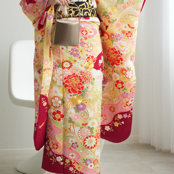 レンタル】振袖 着物セット 正絹着物+正絹袋帯 成人式 晴れ着