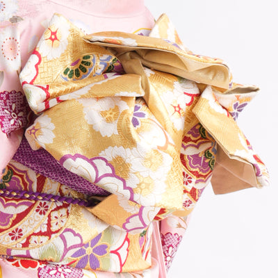 【レンタル】振袖 着物セット 正絹着物+正絹袋帯 成人式  晴れ着 記念撮影 往復送料無料 絵羽 ピンクに豪華な花（1000604400）