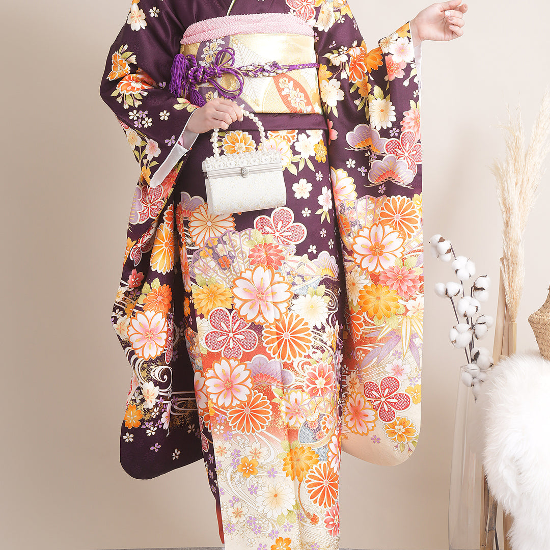 振袖　着物　3点セット レンタル】振袖 着物セット 正絹着物+正絹袋帯 成人式 晴れ着 記念撮影