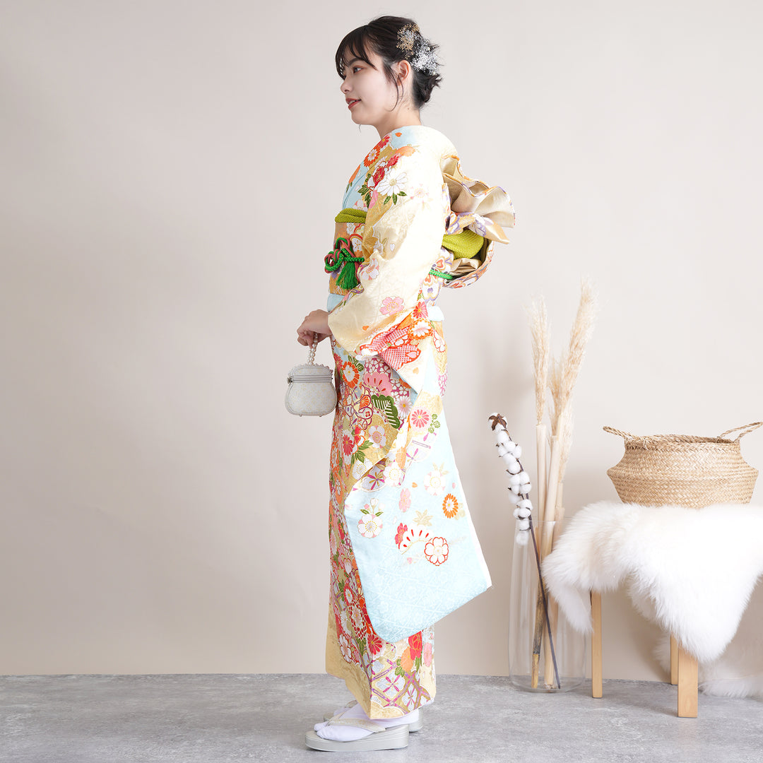 ❰1831❱ フルセット　訪問着　袋帯　帯締め　帯揚げ　正絹　着物 1831❱ フルセット訪問着袋帯帯締め帯揚げ正絹着物