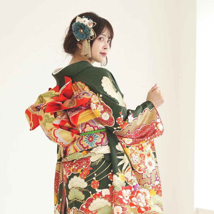 レンタル】振袖 着物セット 正絹着物+正絹袋帯 成人式 晴れ着