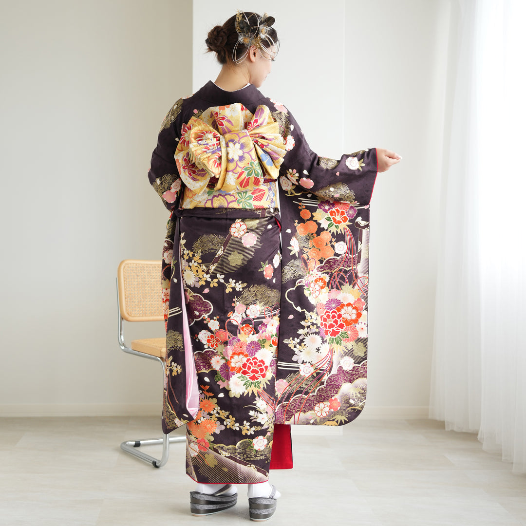 umean 成人式　正絹振袖セット レンタル】振袖 着物セット 正絹着物+正絹袋帯 成人式 晴れ着