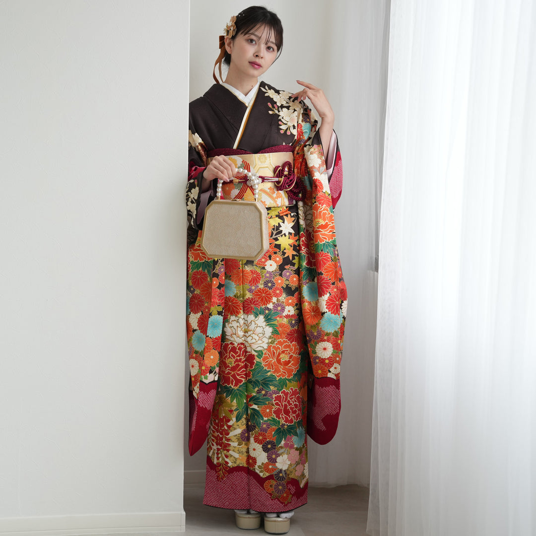 レンタル】振袖 着物セット 正絹着物+正絹袋帯 成人式 晴れ着 記念撮影