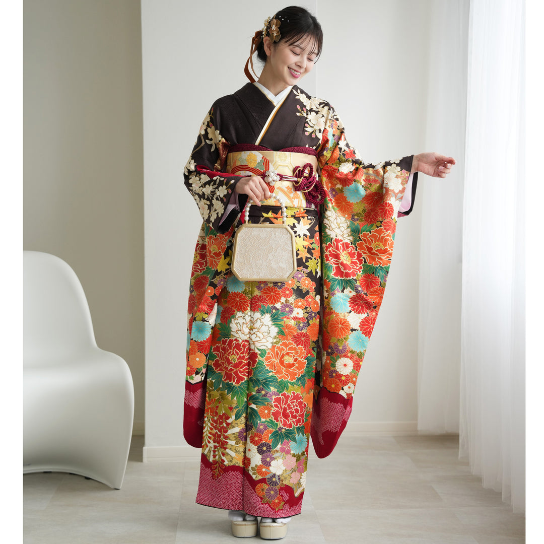 レンタル】振袖 着物セット 正絹着物+正絹袋帯 成人式 晴れ着 記念撮影