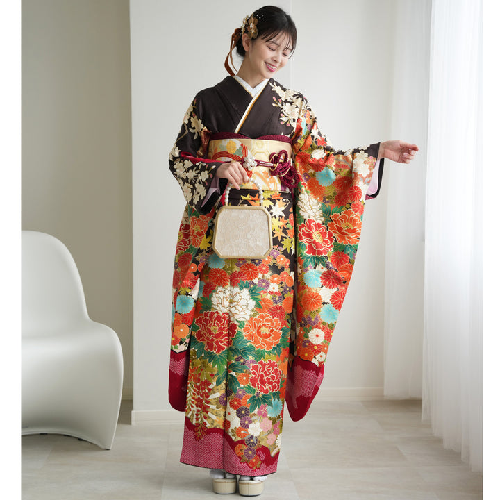 レンタル】振袖 着物セット 正絹着物+正絹袋帯 成人式 晴れ着 記念撮影