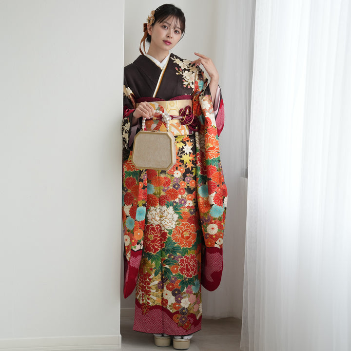 レンタル】振袖 着物セット 正絹着物+正絹袋帯 成人式 晴れ着 記念撮影