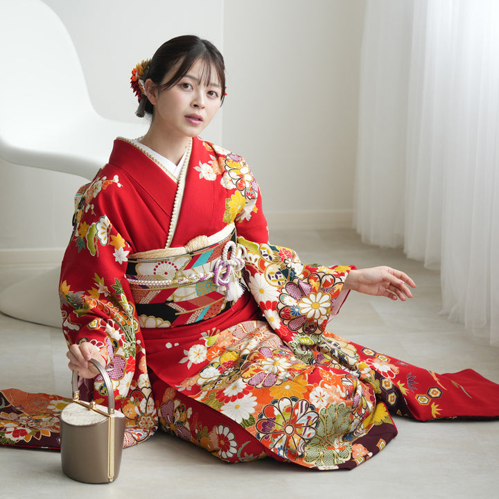 レンタル】振袖 着物セット 正絹着物+正絹袋帯 成人式 晴れ着 記念撮影