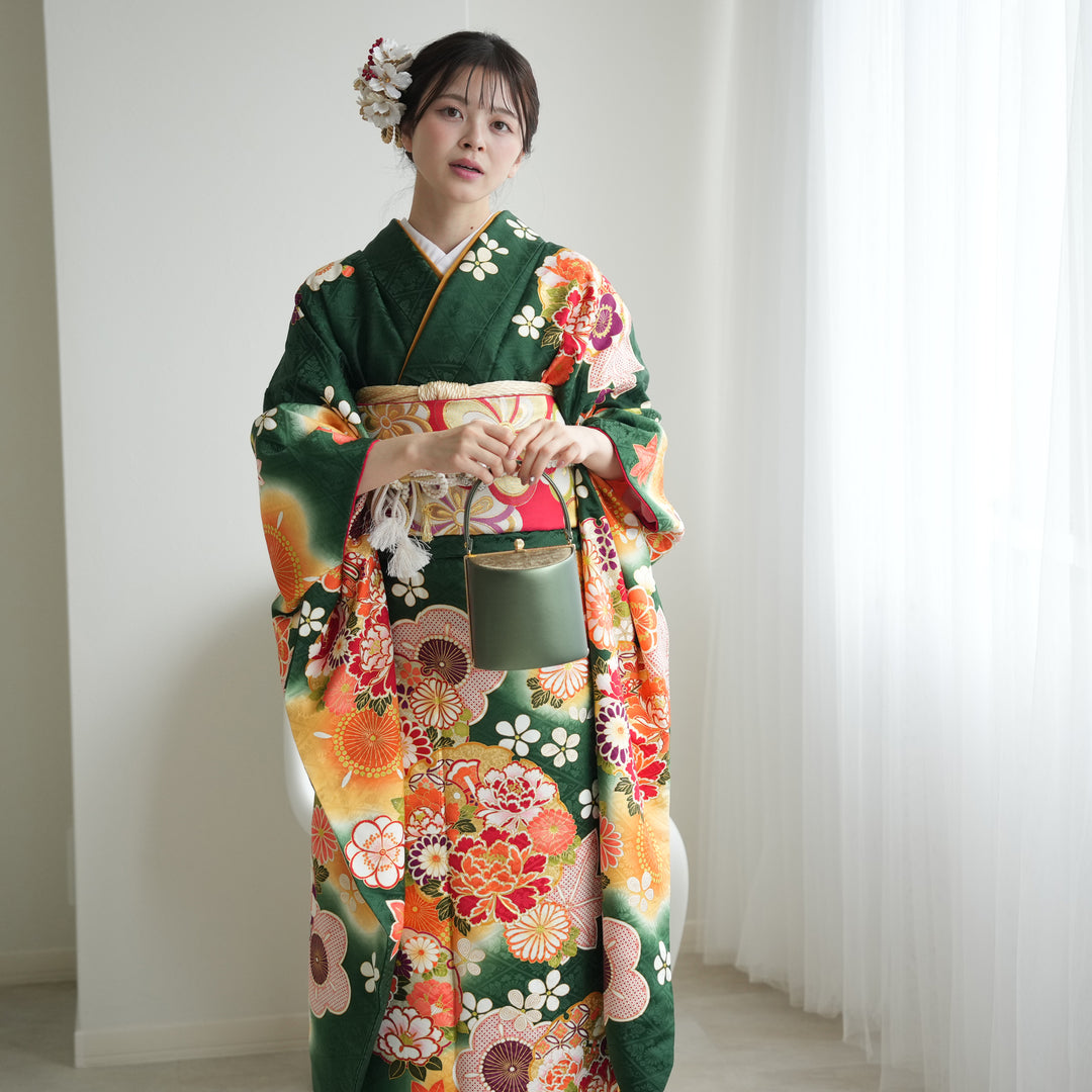 レンタル】振袖 着物セット 正絹着物+正絹袋帯 成人式 晴れ着 記念撮影