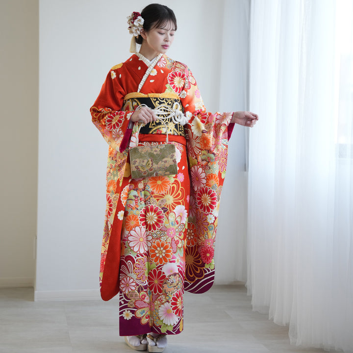 レンタル】振袖 着物セット 正絹着物+正絹袋帯 成人式 晴れ着 記念撮影