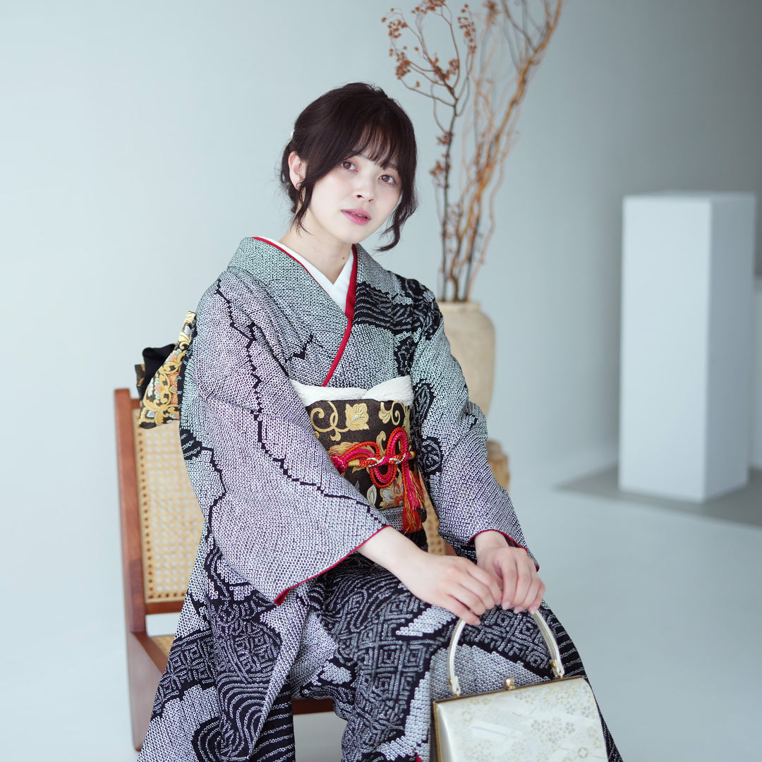 レンタル】振袖 着物セット 正絹着物+正絹袋帯 成人式 晴れ着