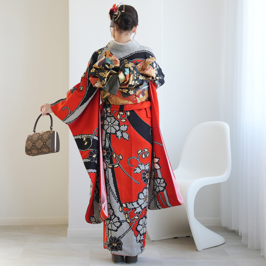 レンタル】振袖 着物セット 正絹着物+正絹袋帯 成人式 晴れ着 記念撮影